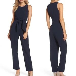 Eliza J Front Tie Sleeveless Jumpsuit Navy